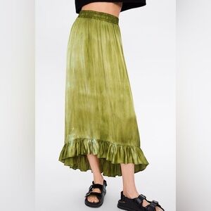 Zara Sage Green High-Low Skirt